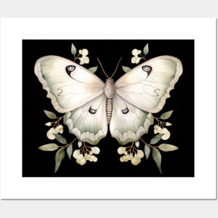 Elegant beige moth with leaf details Posters and Art